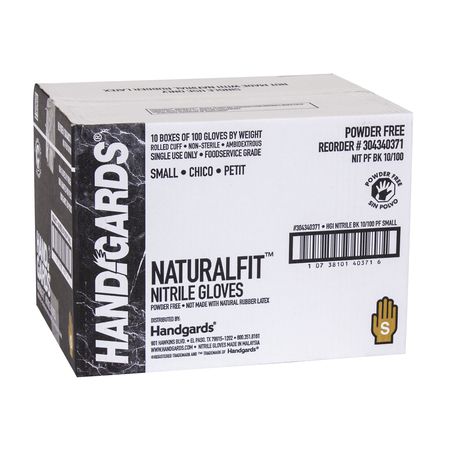 Handgards NaturalFit, Nitrile Disposable Gloves, Nitrile, Powder-Free, S, 1000 PK, Black 304340371